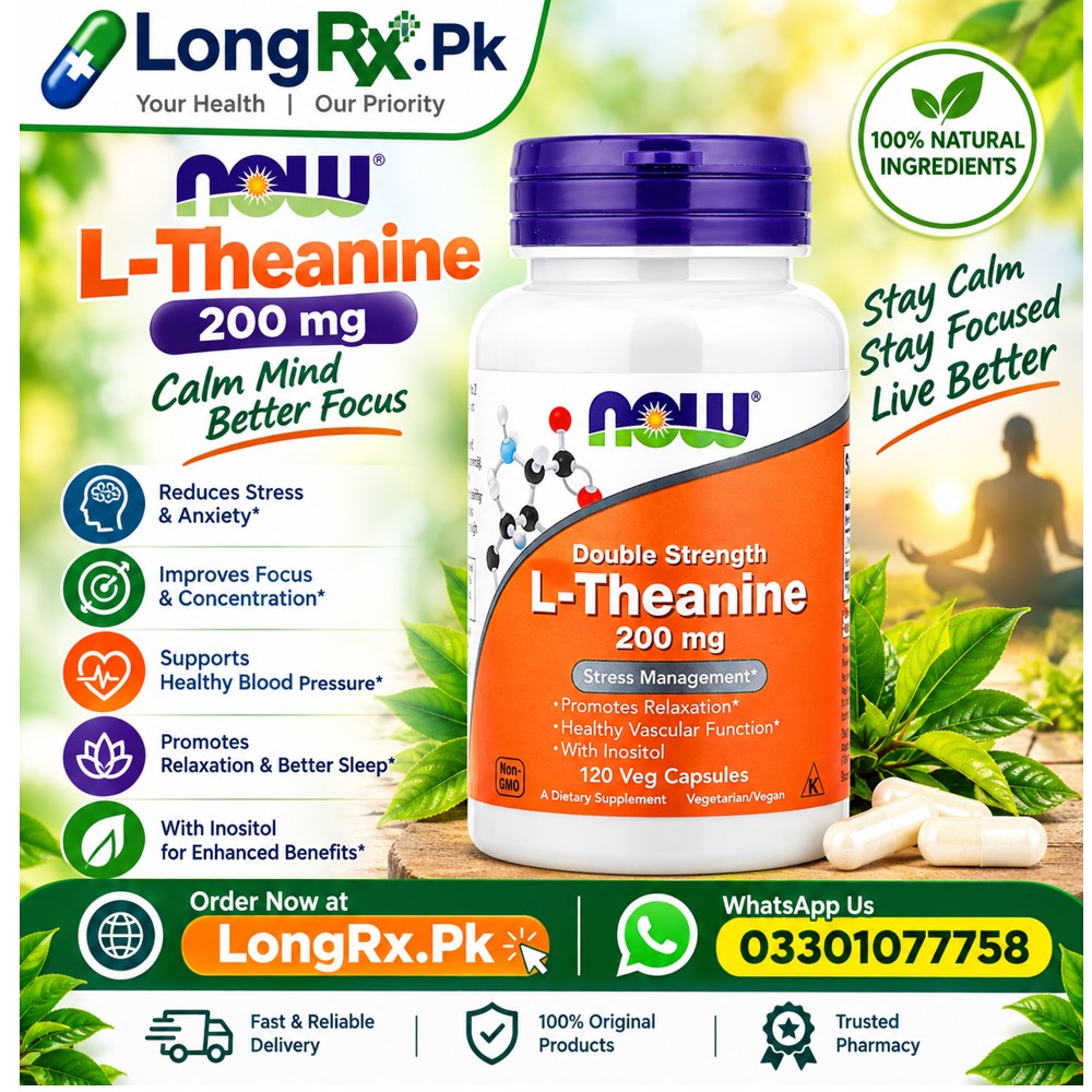 NOW Foods, L-Theanine, 200 mg, 120 Veg Capsules in Pakistan