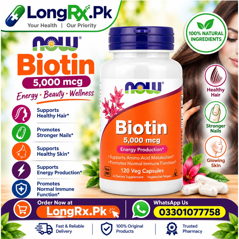 NOW Foods, Biotin, 5,000 mcg, 120 Veg Capsules in Pakistan
