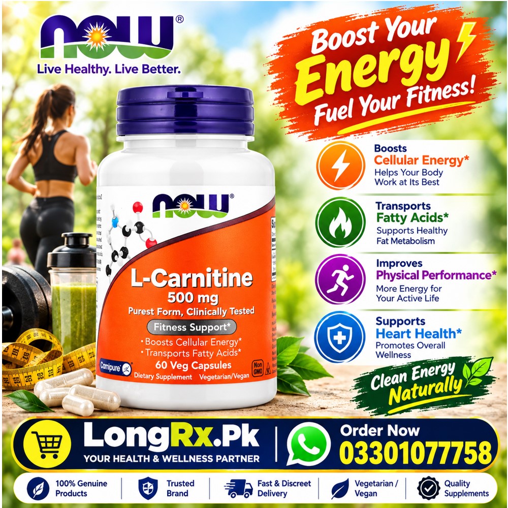 NOW Foods, L-Carnitine, 500 mg, 60 Veg Capsules in Pakistan
