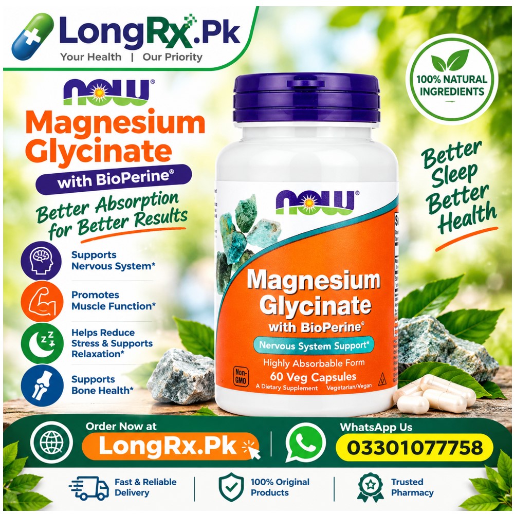 NOW Foods, Magnesium Glycinate With BioPerine®, 60 Veg Capsules in Pakistan
