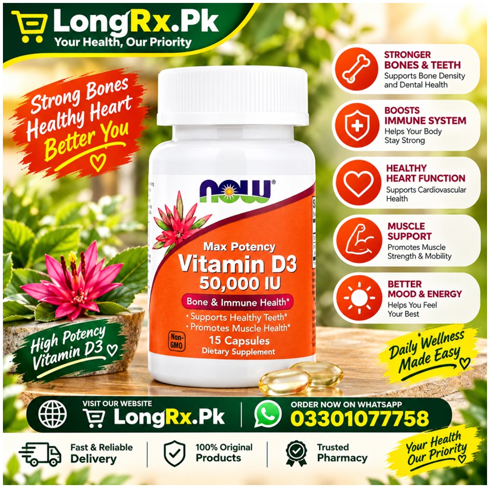 NOW Foods, Vitamin D3, Max Potency, 50,000 IU, 15 Capsules in Pakistan
